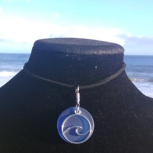 Dark Blue Sea Glass Wave Necklace